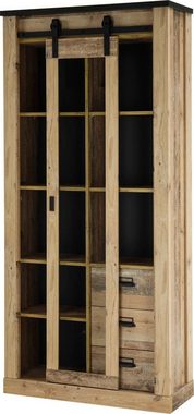 Furn.Design Standvitrine Stove (Schrank 93 x 201 cm, Schiebetür und 3 Schubladen) Used Wood, Soft-Close