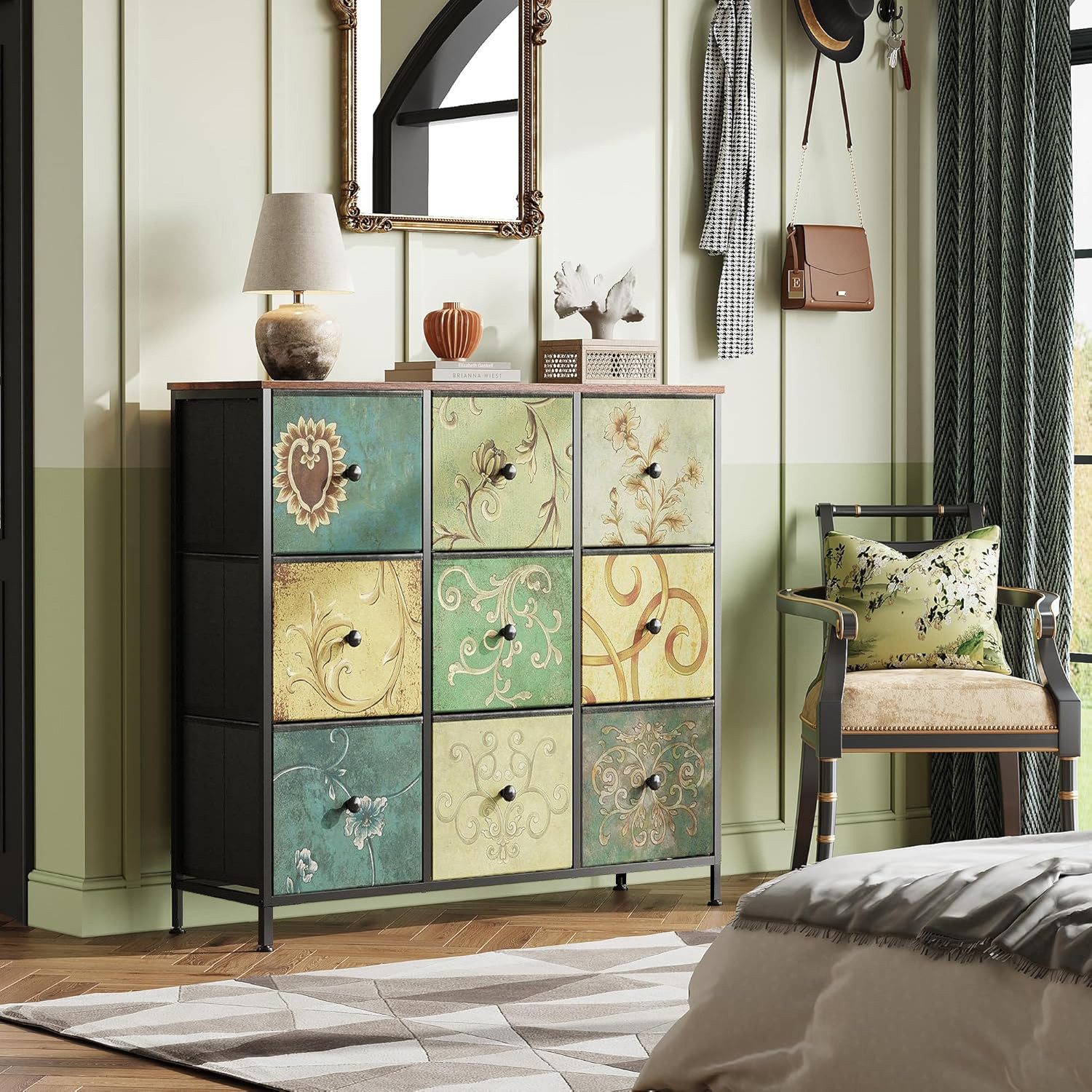 Furnishings Home Schubkastenkommode Vintage Sideboard mit klappbaren 1 tlg 9 Schubladen (1 St), Retro-chrank für Arbeitszimmer Flur Wohnzimmer