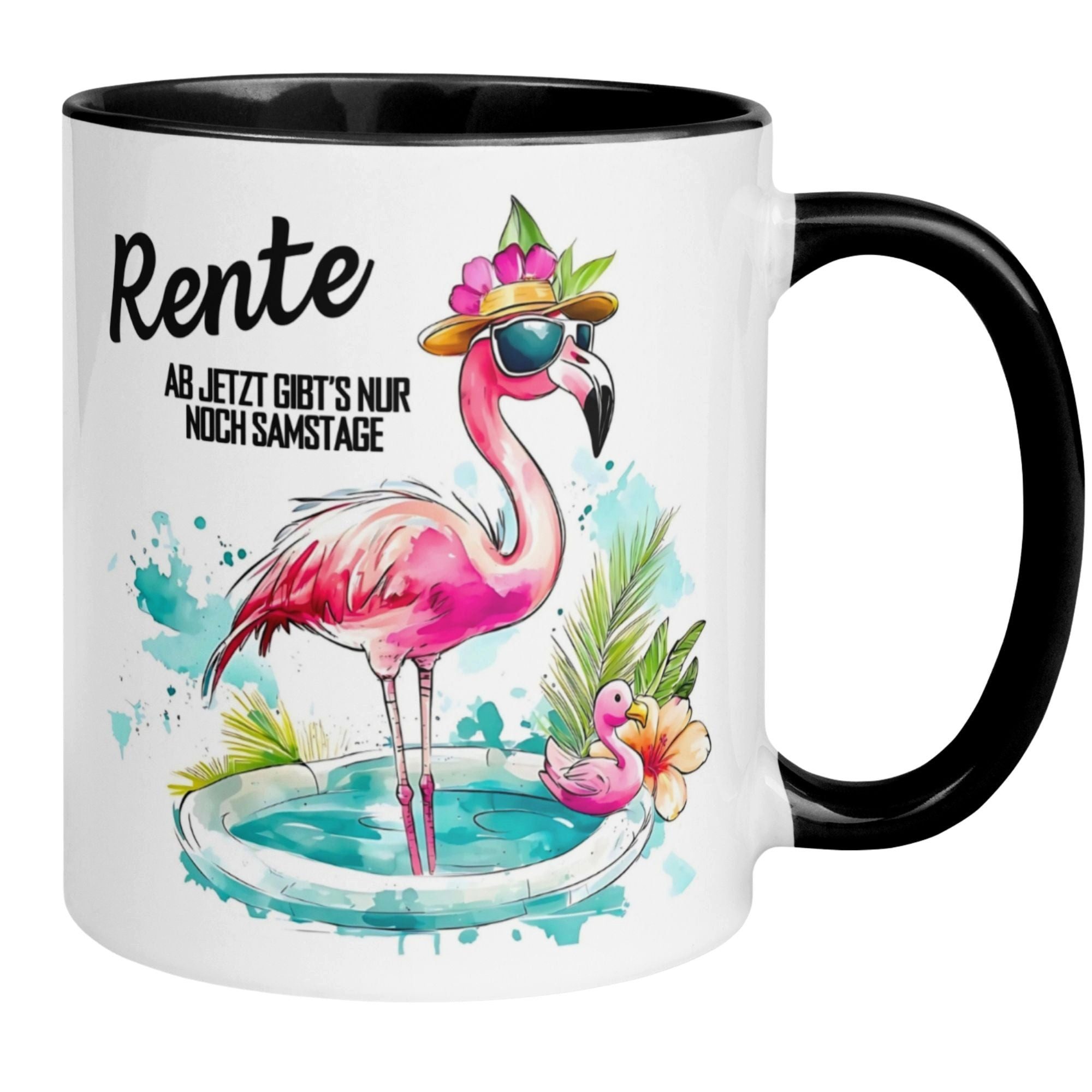 Momentals Tasse Rente – Flamingo - Ab jetzt gibt’s nur noch Samstage – Renteneintritt, Keramik, Beidseitig bedruckt, Spülmaschinenfest, Mikrowellengeeignet