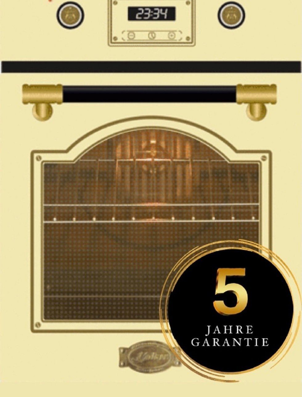 Kaiser Küchengeräte Einbaubackofen EH 4796 ElfAD/5 Jahres Garantie, mit 1-fach-Teleskopauszug, Retro Backofen Einbaubackofen 45 cm, Autark, 50 L, 9 Funktionen