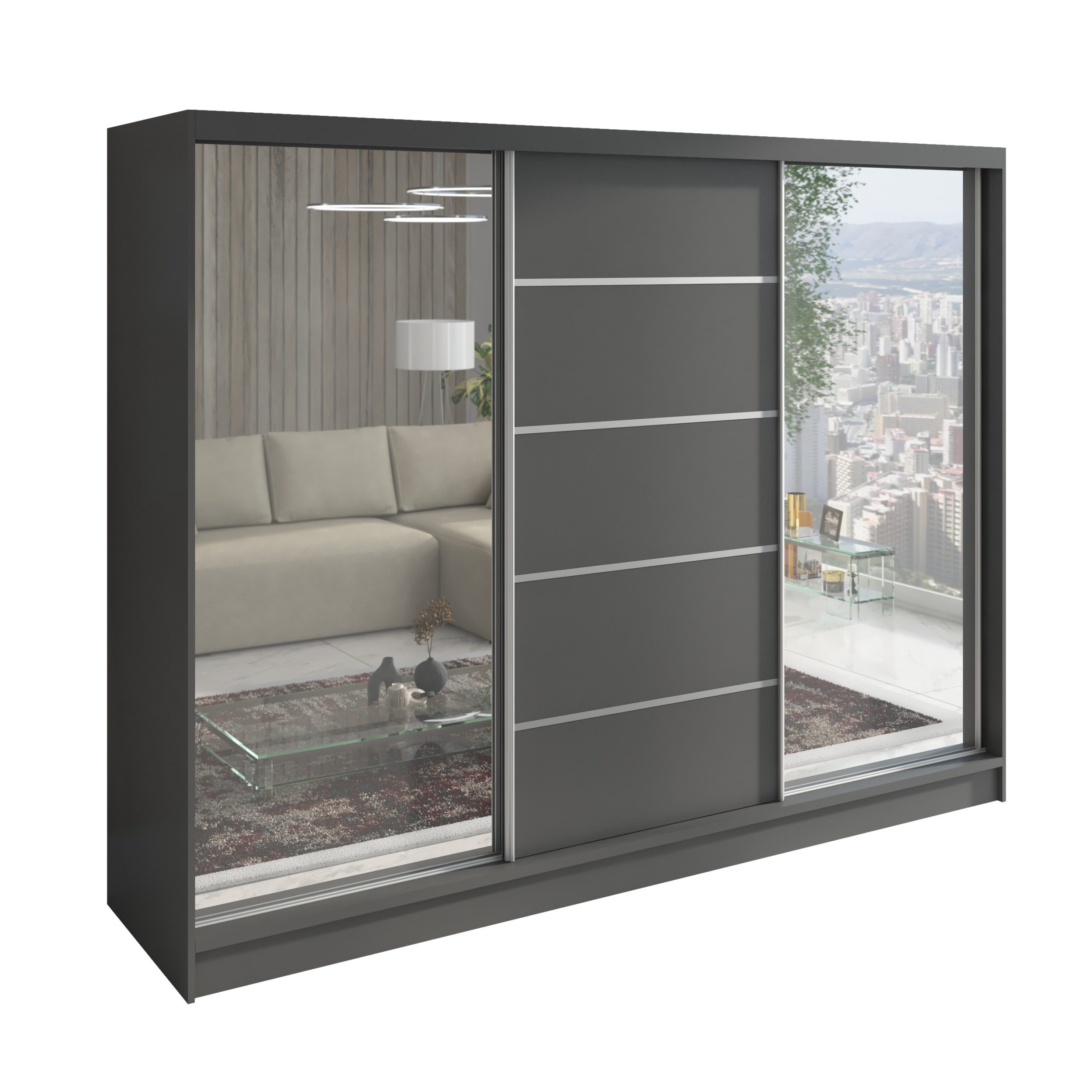A&J MöbelLand GmbH Schiebetürenschrank TOP, 3-türig Schrank 200 cm mit Schubladen und Spiegel (TOP ANGEBOT! Geräumiger Schrank mit einer Breite von 200 cm und Spiegel, ideal zur Aufbewahrung von Kleidung und Accessoires. 3 Schubladen und viel Stauraum. TOP PRODUKT! Wählen Sie das ideale Modell für Ihr Schlafzimmer!, Inclusive 3 Schubladen) Breite: 200 cm, Höhe: 215 cm, Tiefe: 59,5 cm