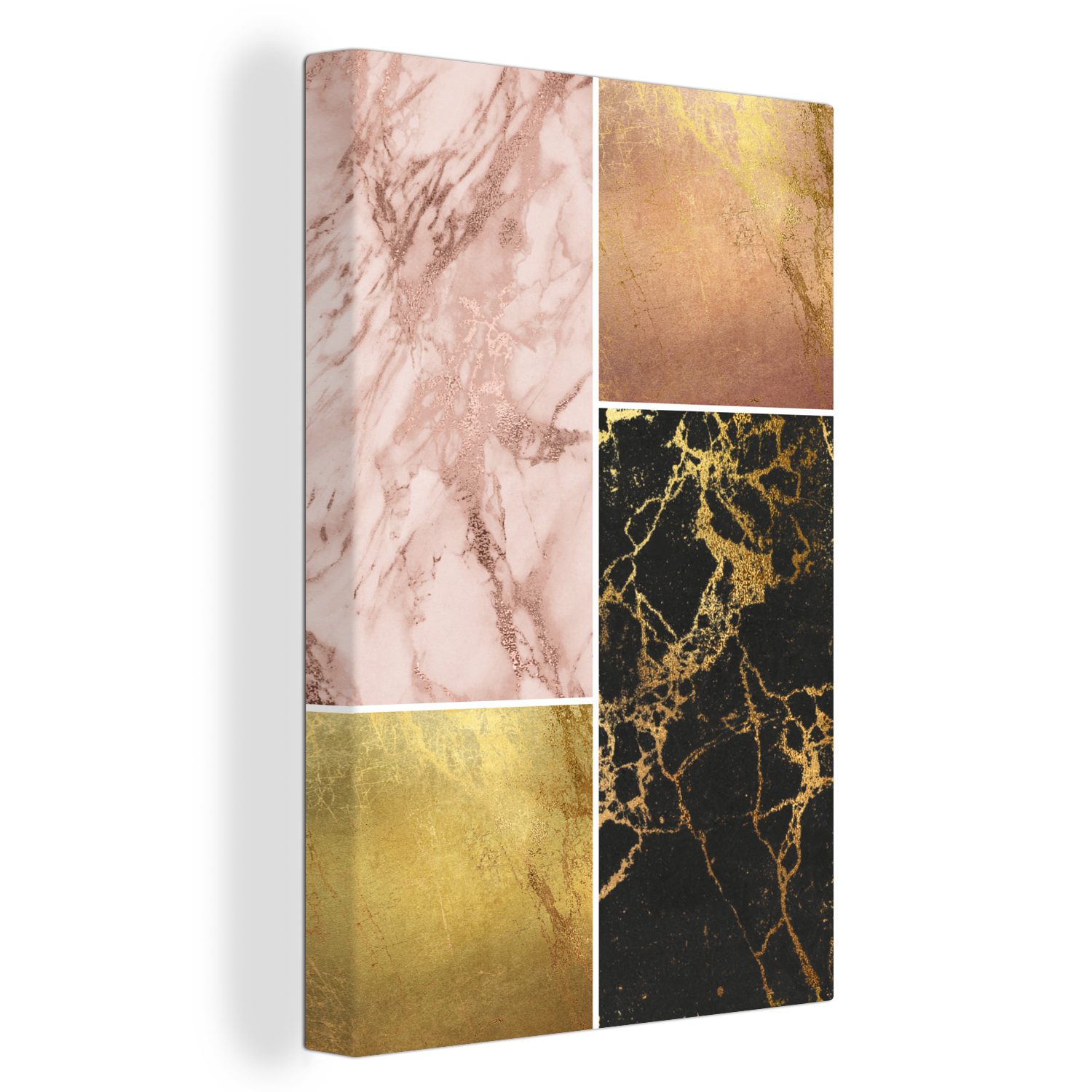 OneMillionCanvasses® Leinwandbild Marmor - Collage - Gold, (1 St), Leinwandbild fertig bespannt inkl. Zackenaufhänger, Gemälde, 20x30 cm