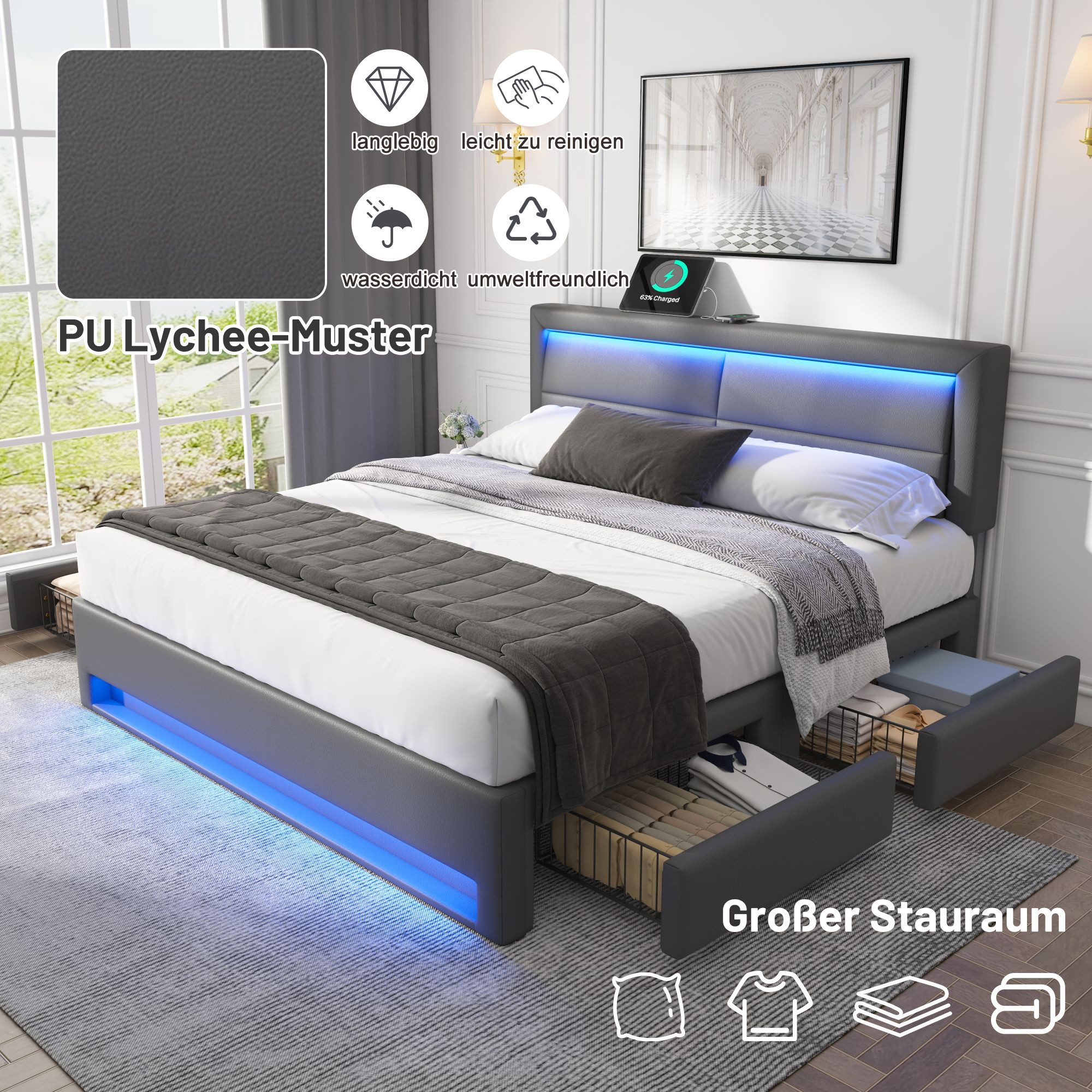 HAUSS SPOLE Polsterbett 140x200cm, mit USB-Anschluss, günstig online kaufen