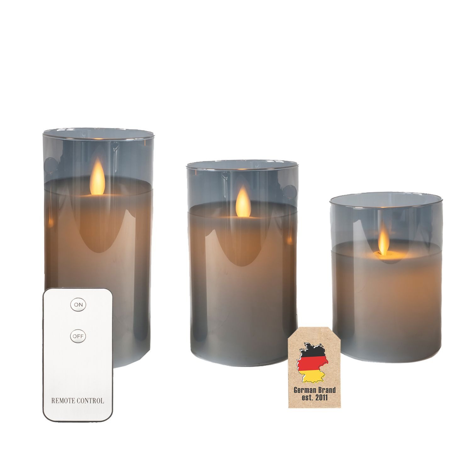 Intirilife LED-Kerze (3-tlg), 3x Kerzen flammenlose LED Kerzen aus Wachs im Glas