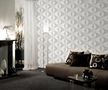living walls Vliestapete Scandinavian, Retro, Retrotapete Geometrisch Tapete 3D Effekt Grau einfarbig, glänzend
