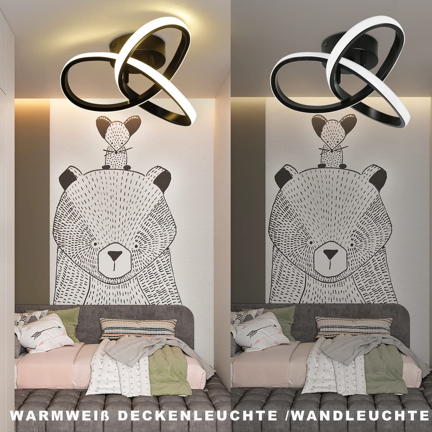 ZMH LED Deckenleuchte Wohnzimmer 3 Blatten verflochten 25/34/40CM Modern für Schlafzimmer, LED fest integriert, Warmweiß 3000K, 3000K, warmweiß, 24×24×12cm, ver – Bild 4 von 5
