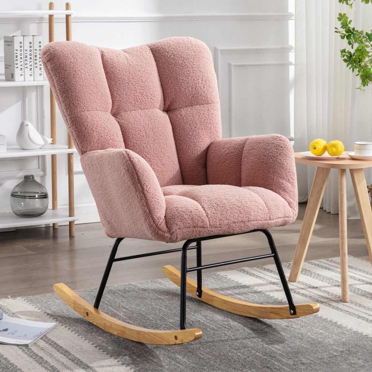 IDEASY Schaukelstuhl Stillsessel Relaxsessel Teddy-Schaukelsessel Schwingsessel Relaxstuhl, Relaxfunktion, das Baby ins Bett bringen, für Schlafzimmer Wohnzimmer