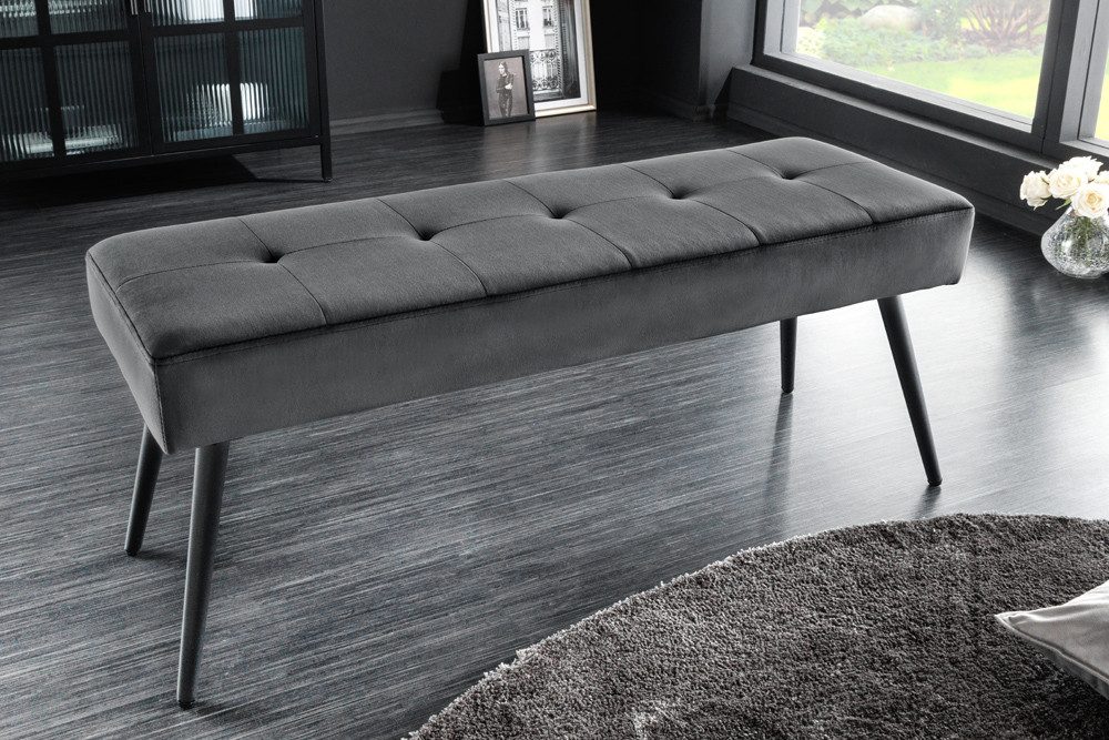 riess-ambiente Sitzbank BOUTIQUE 100cm dunkelgrau /schwarz – Samt-Bezug, Metallbeine (Einzelartikel, 1-St), hochwertiger Bezug mit Ziernähten - ideal für Flur oder Wohnbereich