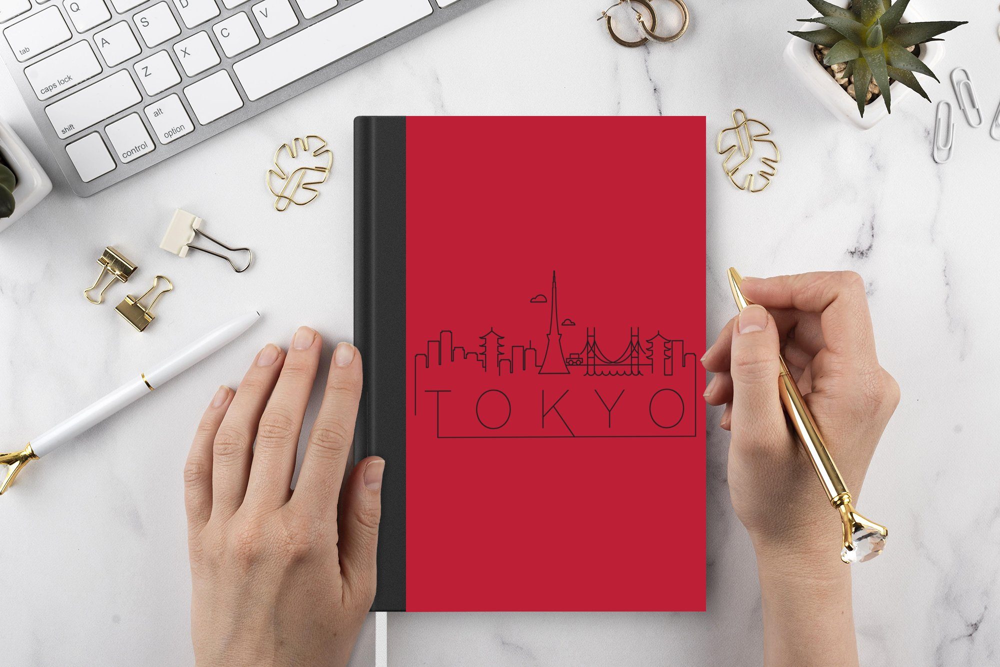 Haushaltsbuch Notizheft, MuchoWow Tagebuch, Skyline "Tokio" rot, Merkzettel, Journal, A5, 98 Notizbuch Seiten,
