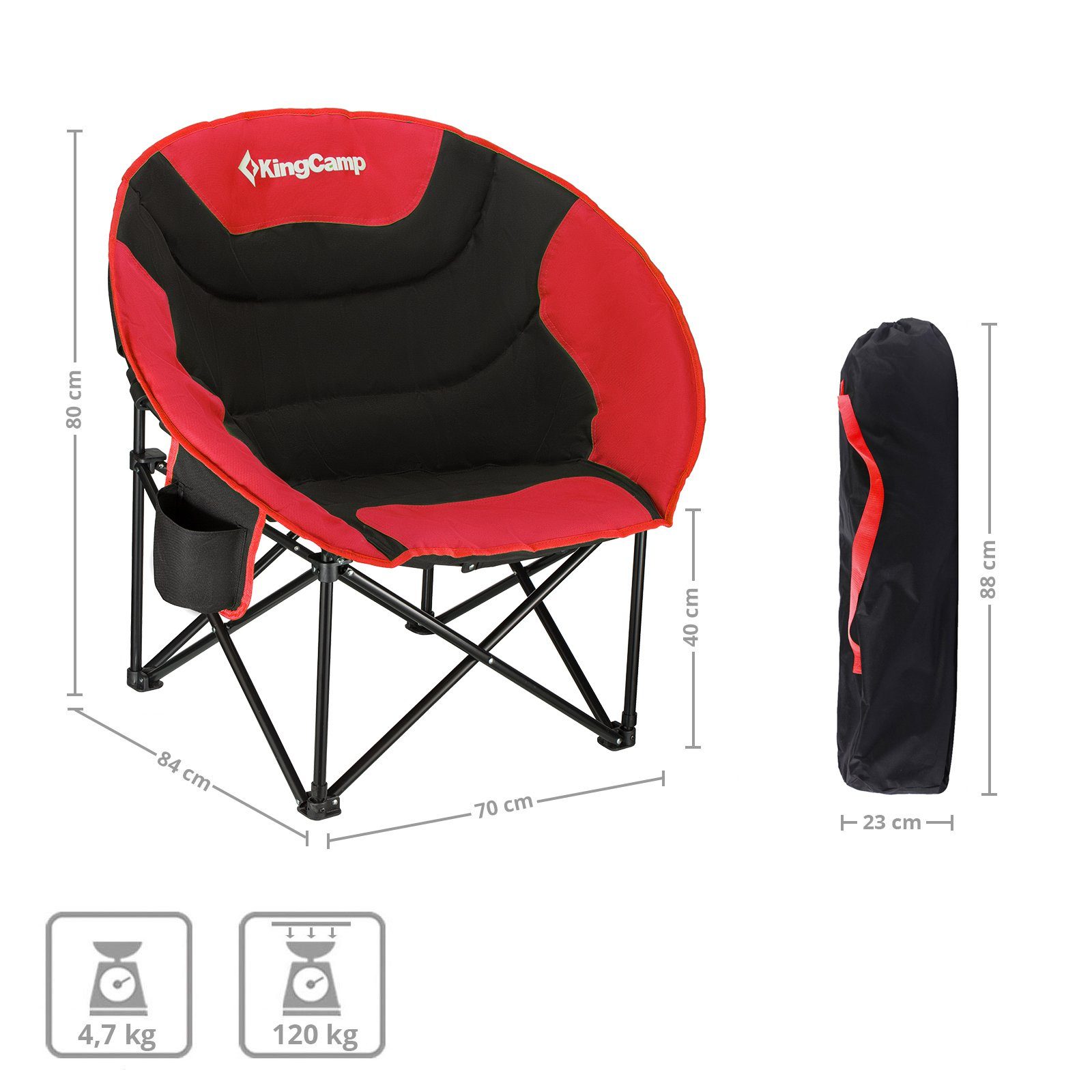 Angel Sessel 120 Camping kg Outdoor Stuhl, Garten Klapp KingCamp L Falt MoonChair Campingstuhl Black/Red