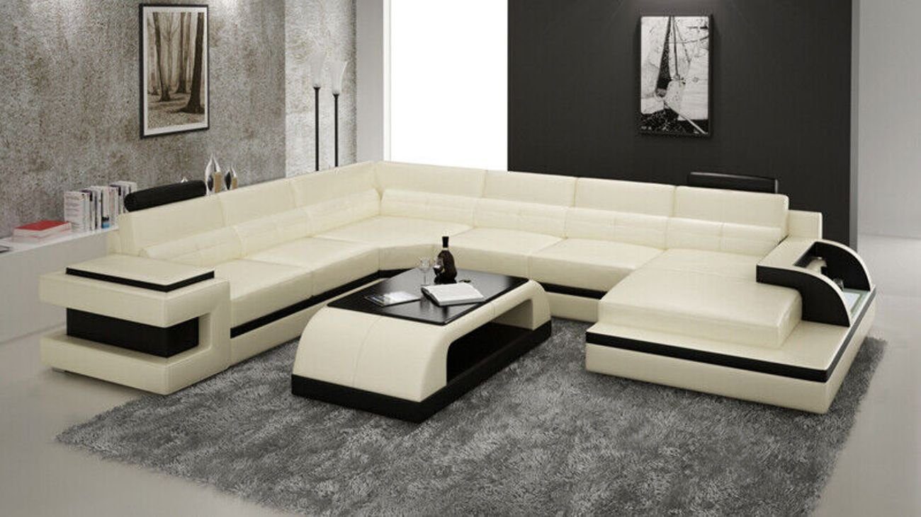 JVmoebel Ecksofa Ecksofa Couch Polster Eckgarnitur Wohnlandschaft Sofa Eck Garnitur+USB Beige