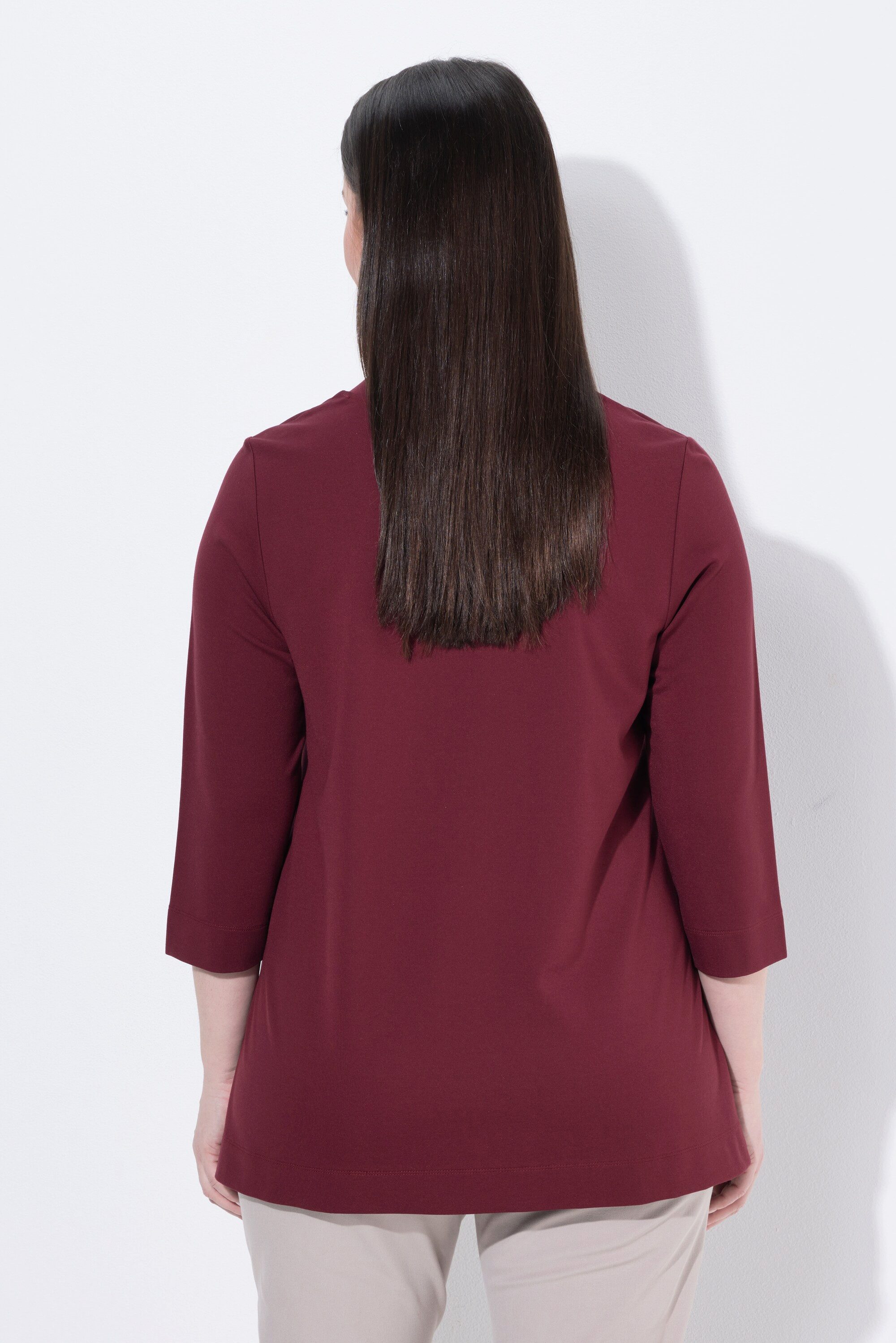 Ulla Popken T-Shirt Shirt A-Linie Spatenkragen V-Ausschnitt 3/4-Arm