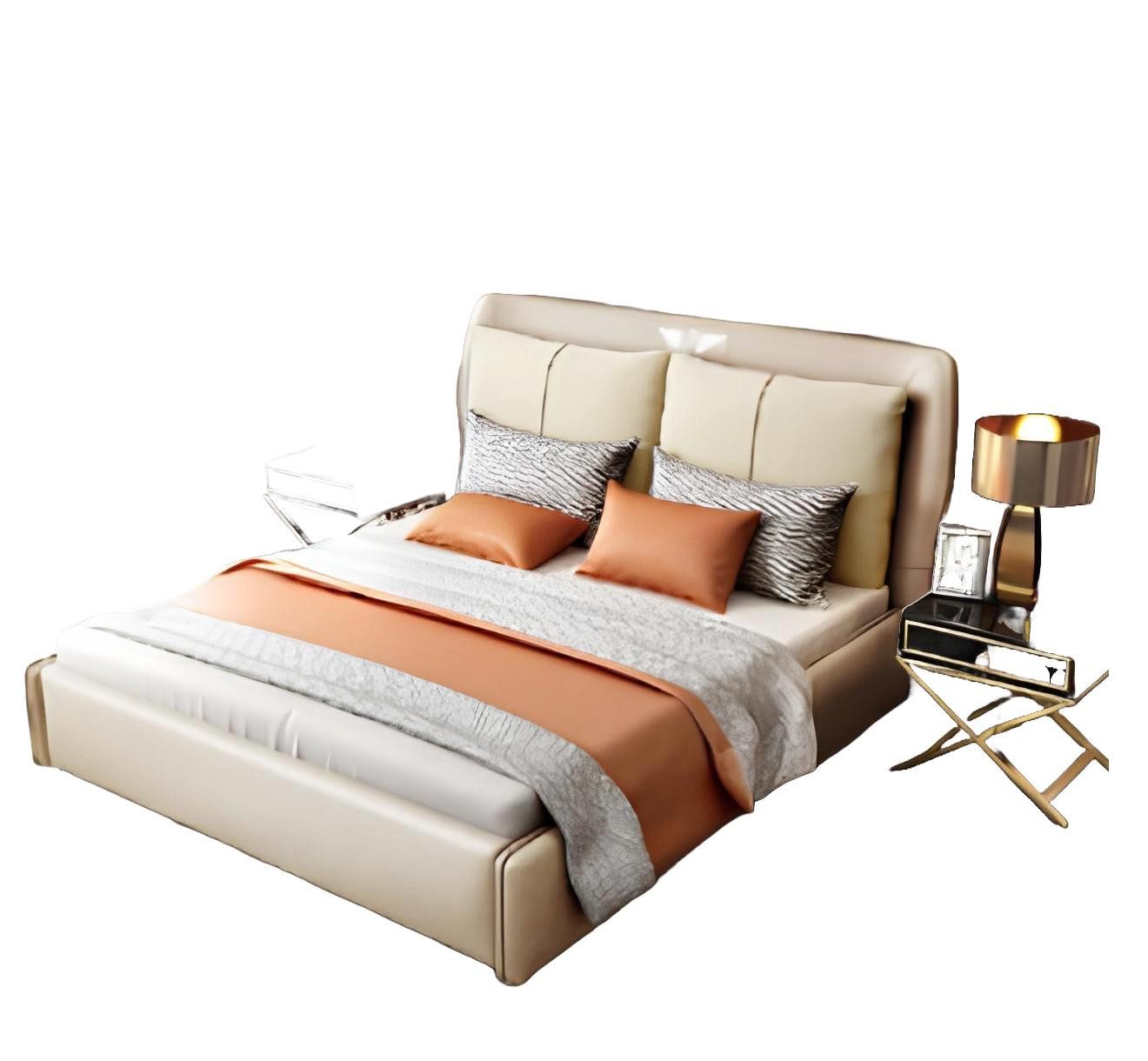 JVmoebel Bett Designer Doppelbett aus Leder und Metall in elegantem Design (Bett), Made in Europa
