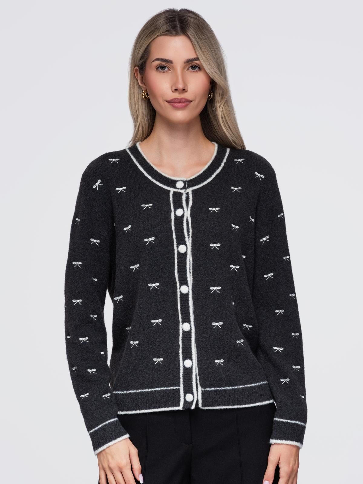OMBRE Cardigan Damen Pullover Regular Fit mit Rundhalsausschnitt Dunkelgrau ONESIZE (kein Set, 1-tlg) in Unifarbe