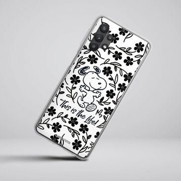 DeinDesign Handyhülle Peanuts Blumen Snoopy Snoopy Black and White This Is The Life, Samsung Galaxy A32 5G Silikon Hülle Bumper Case Handy Schutzhülle