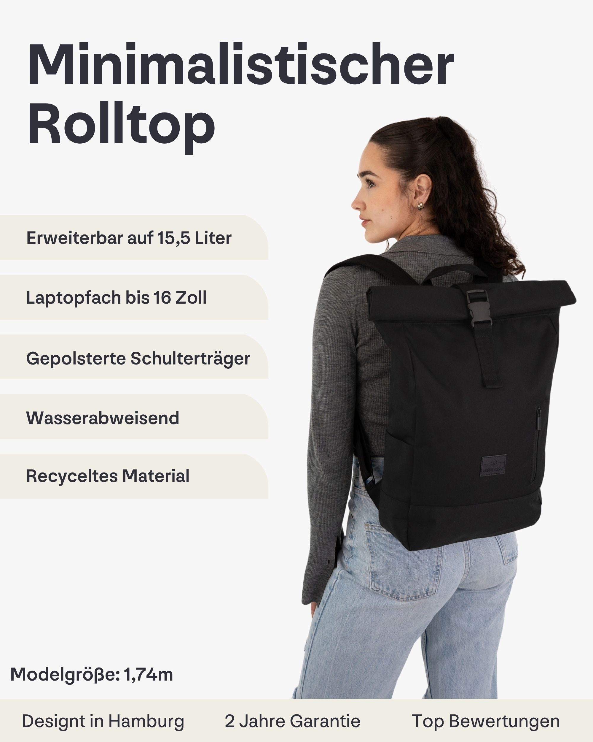 Johnny Urban Cityrucksack Robin Medium, Rolltop günstig online kaufen