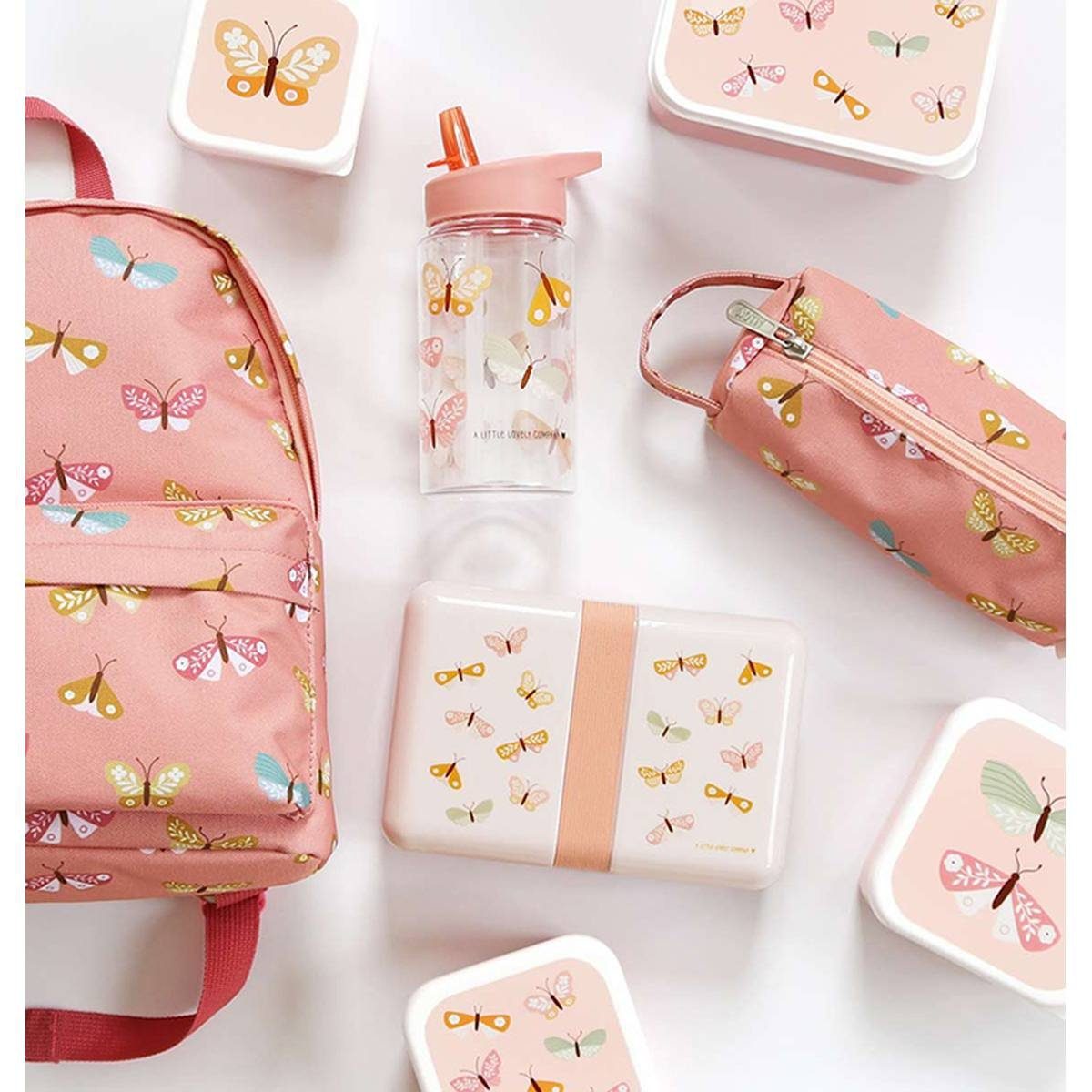 A Little Lovely Company Lunchbox Brotdose Schmetterlinge 18 x 6 x 12 cm mit Gummiband