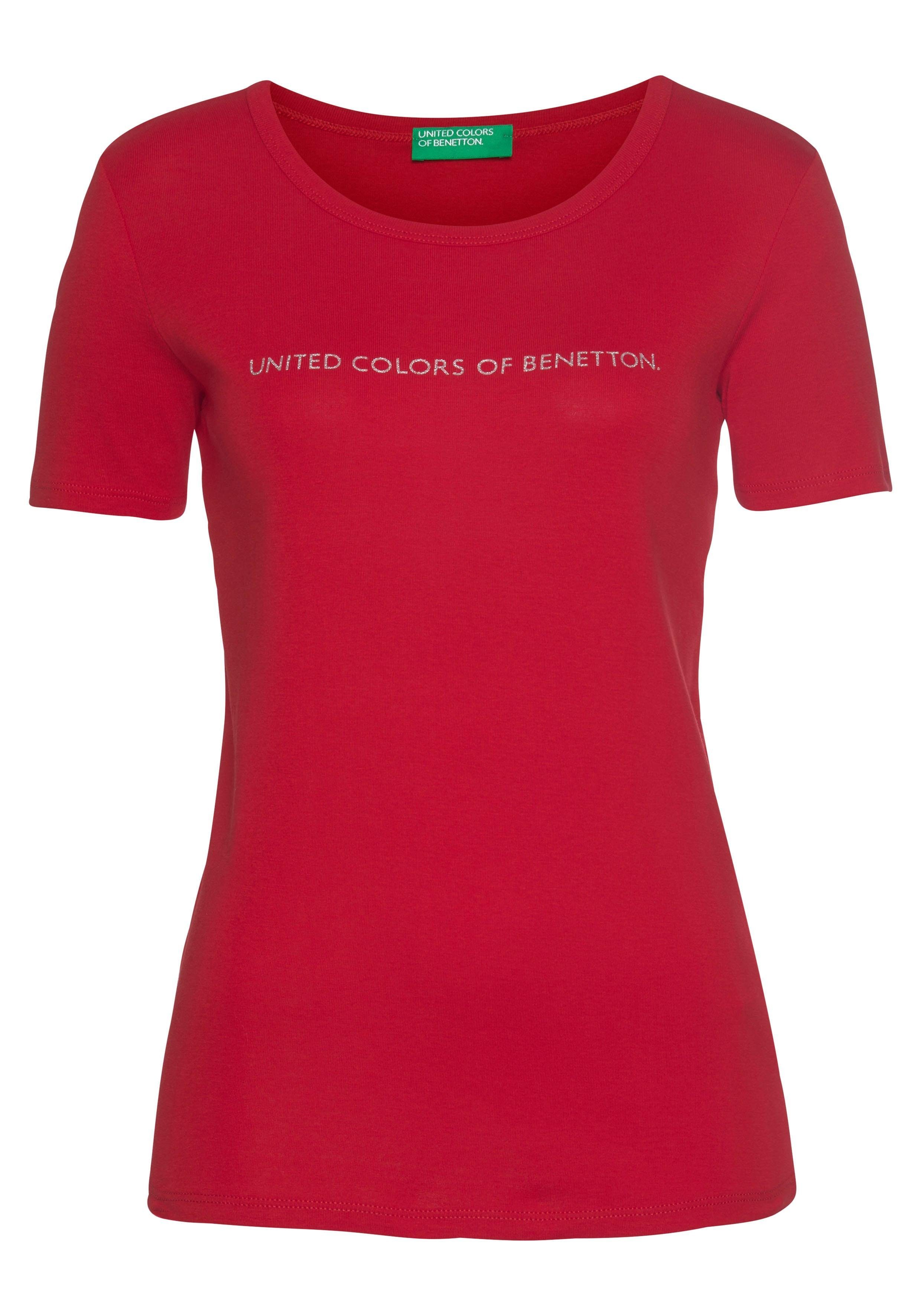 United Colors of Benetton T-Shirt mit glitzerndem Label-Print vorn