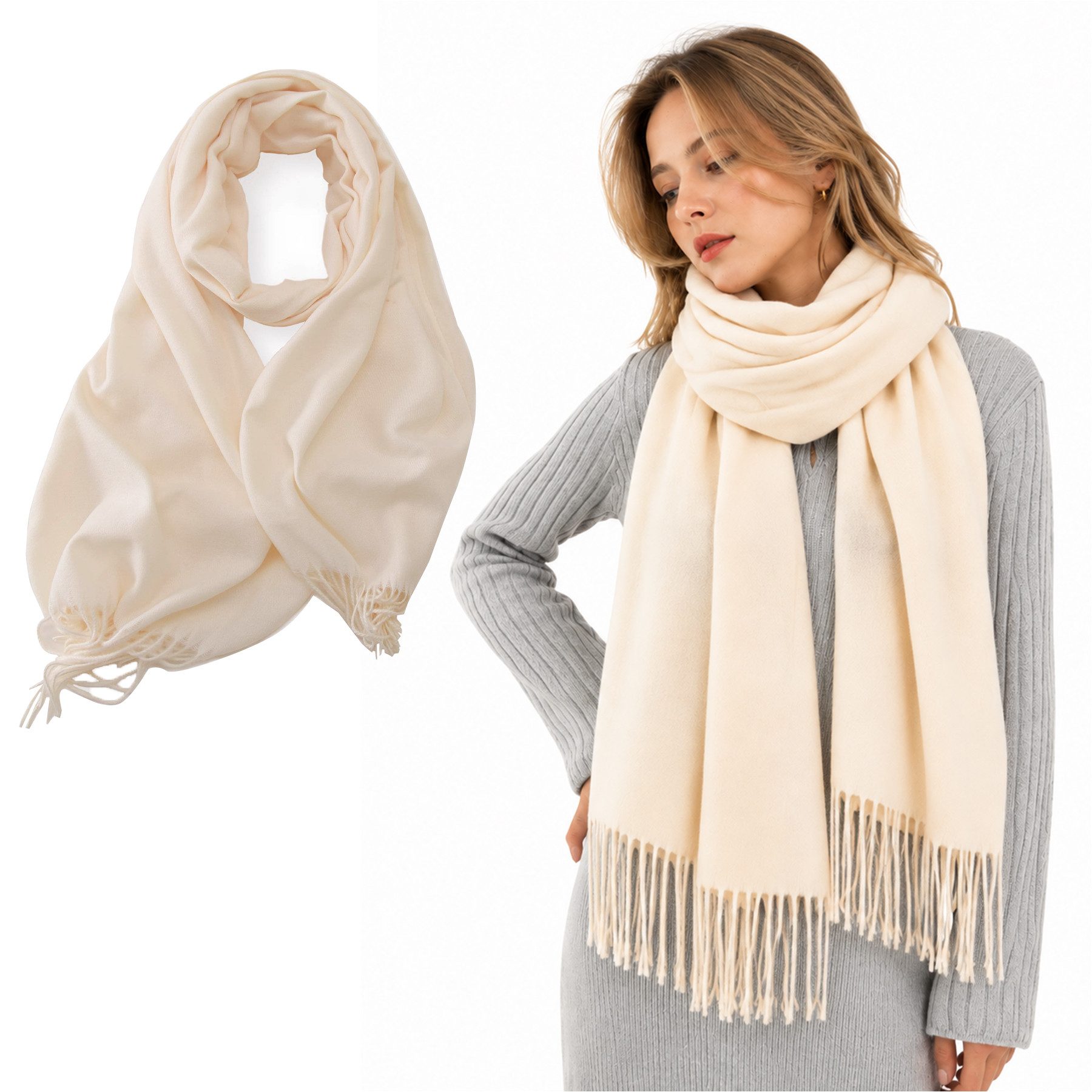 Mutig Wollschal Wollschal Damen 200×70 cm Kaschmir Gefühl Warm, (Weich Oversize Wendbar Mit Fransen weicher Wollschal einfarbig, Damen Großer Winter-Halstuch, warmes Feinstrick-Winterschal), für Herbst Winter Herren und Damen