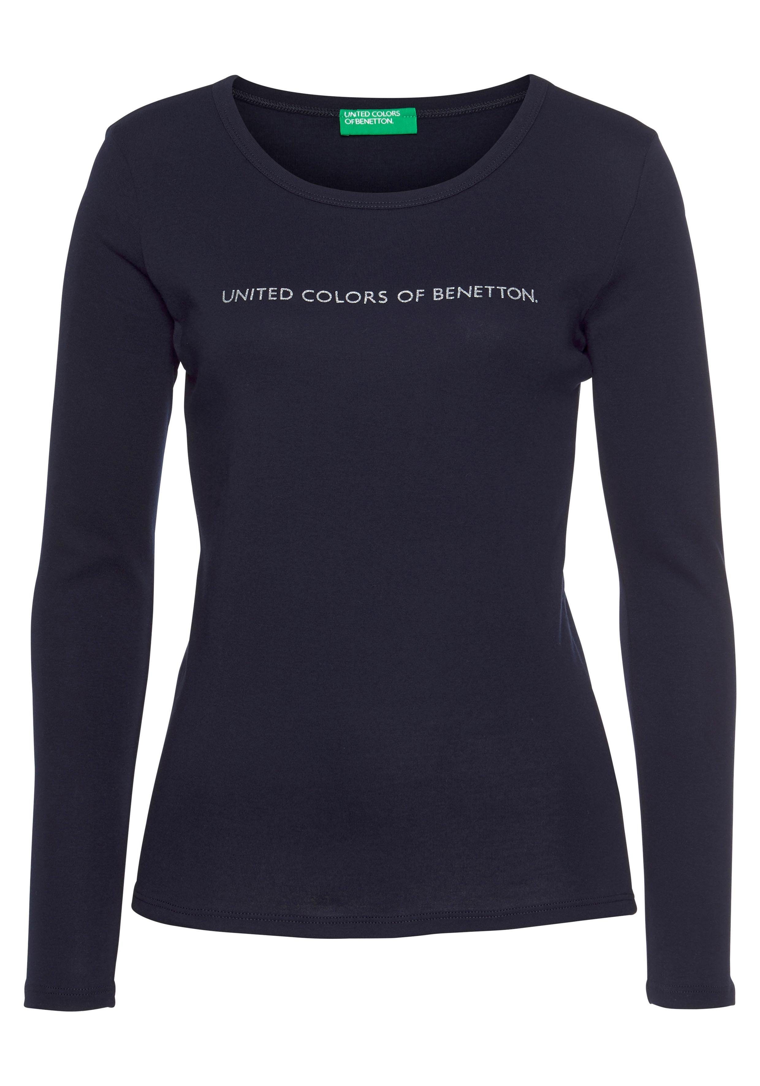 United Colors of Benetton Langarmshirt mit silber- oder goldfarbenem  Glitzer-Label-Print online kaufen | OTTO