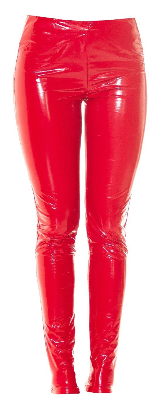 Koucla Leggings Hose in Latex-Optik, Wetlook einfarbig Clubwear Schnürung günstig online kaufen