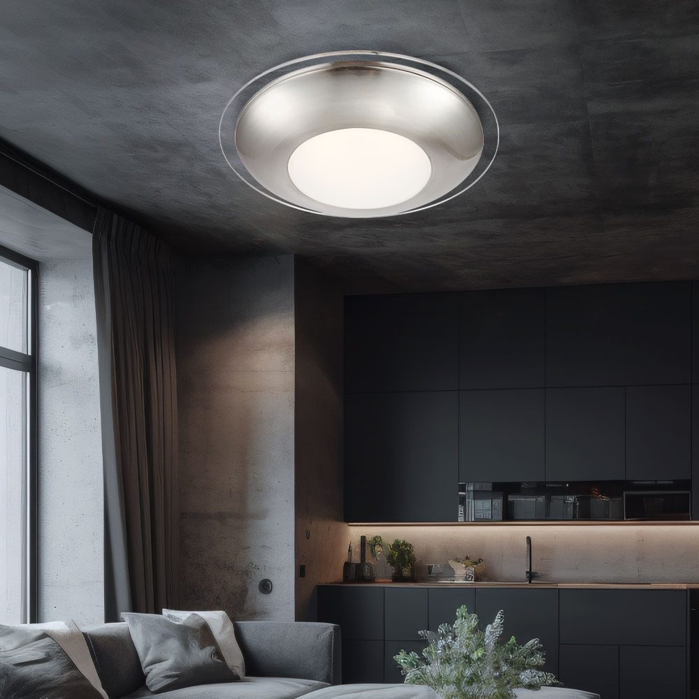 Globo LED Deckenleuchte, Leuchtmittel inklusive, Warmweiß, Deckenleuchte Deckenlampe Wohnzimmerleuchte LED Chrom verspiegelt