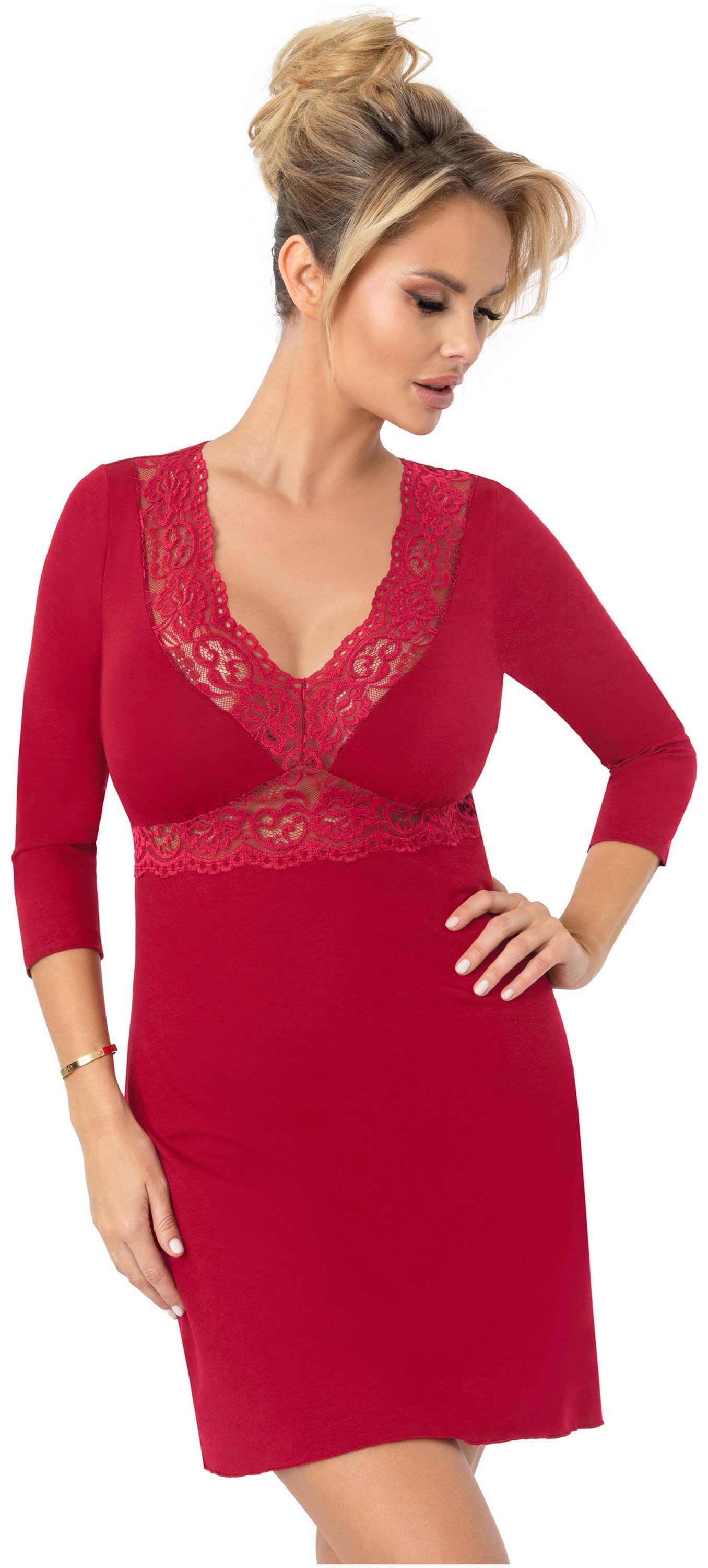 Donna Nachthemd Margo (Set, 1-tlg., 1-teilig) Damen Sleepshirt ca.90cm Schlafshirt Viskose 3/4 Arm Spitze