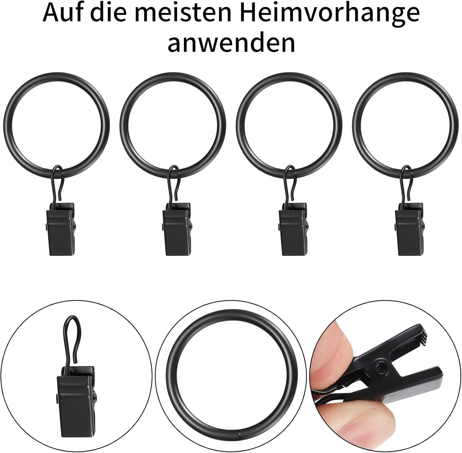 FELIXLEO Gardinenring 50 Stk Gardinenringe Vorhangringe Metallklammern Clips Haken – Bild 3 von 5