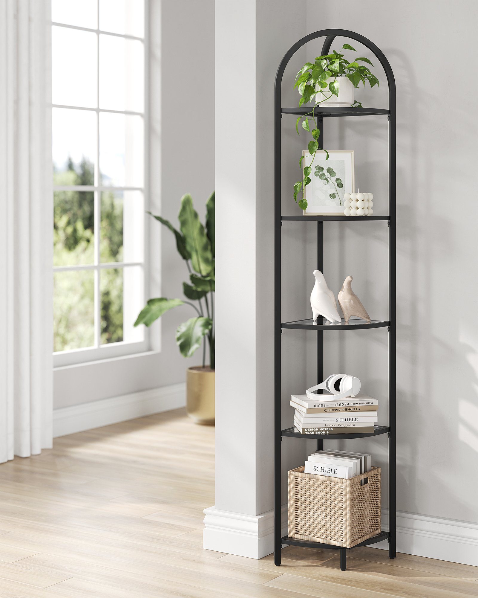 VASAGLE Eckregal, Standregal mit 5 Ebenen, Bücherregal aus Hartglas günstig online kaufen