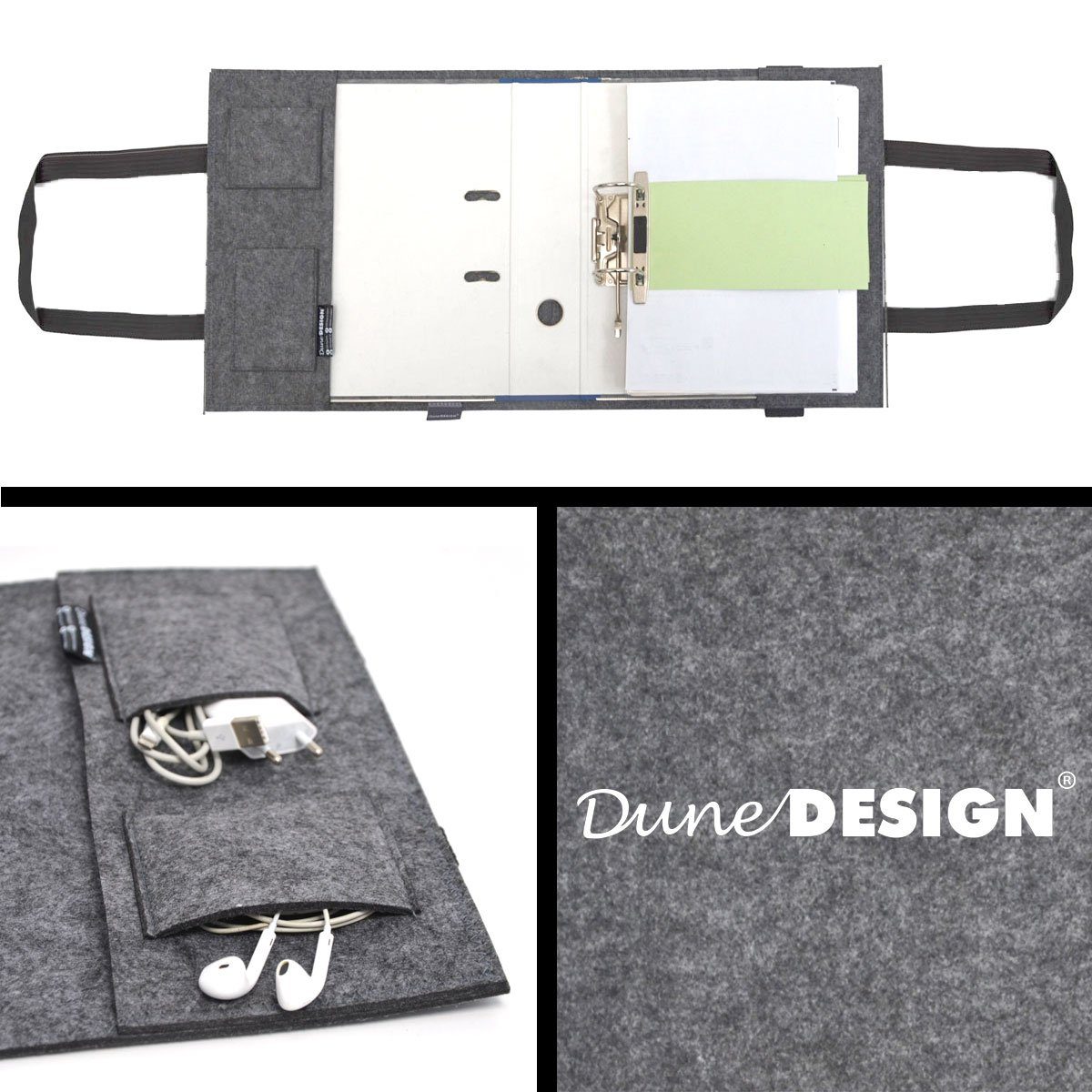 DuneDesign Businesstasche Filz Ordnertasche Ordnerhülle Unitasche Mappe, 31x34x9 cm Mappe Grau – Bild 4 von 5