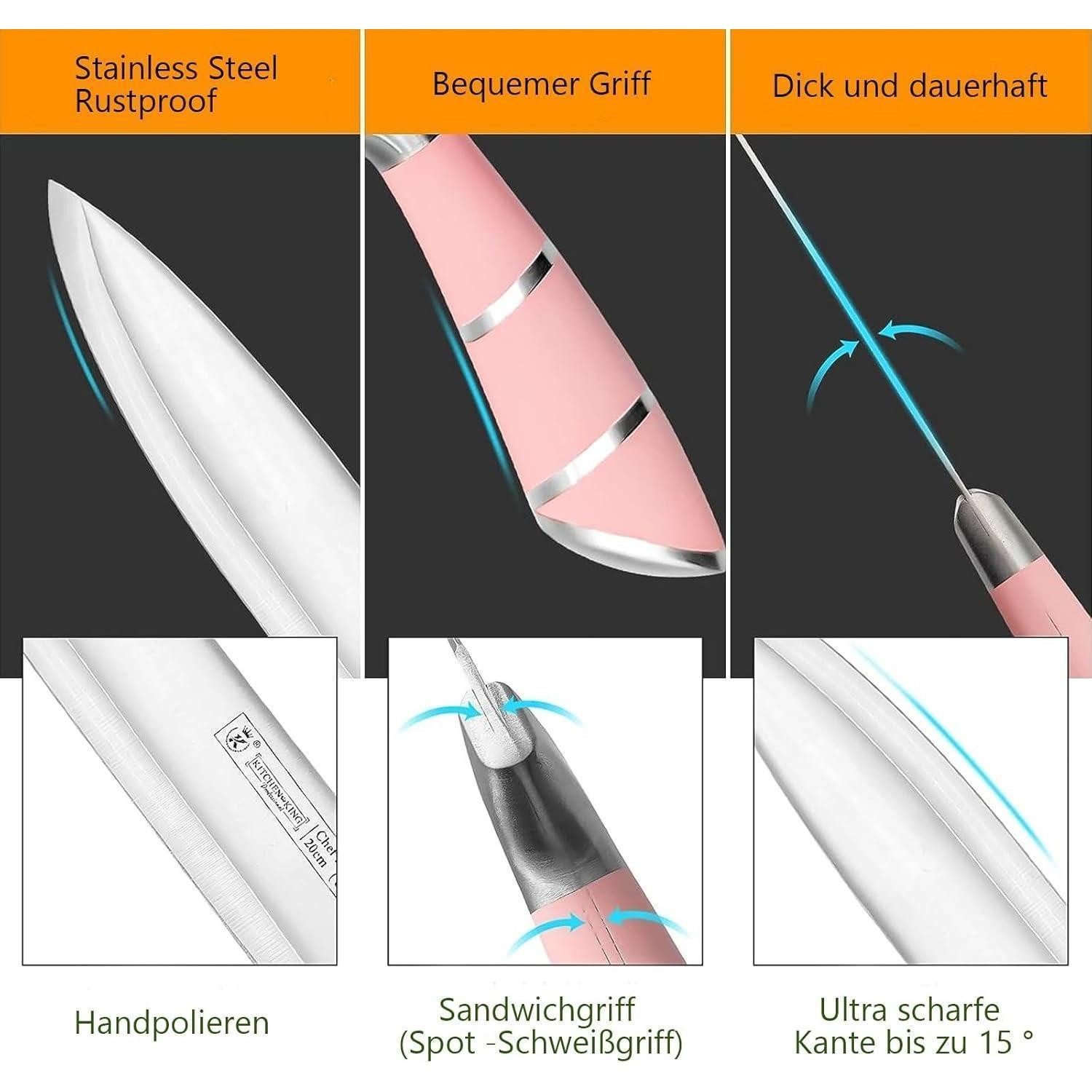 LuxusKollektion Messer-Set Messerset 9-tlg Rosa mit Drehblock – Bild 3 von 5
