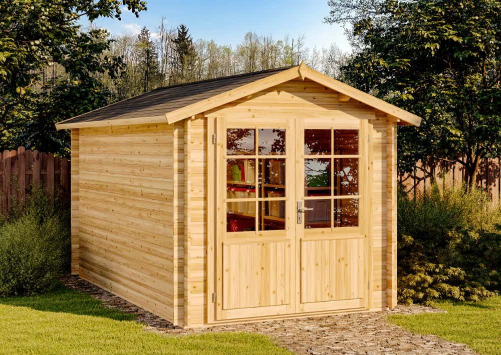 Alpholz Gerätehaus Holz Bremen C, BxT: 270x420 cm, in Imprägniert (Pinie) mit 28mm Wandstärke