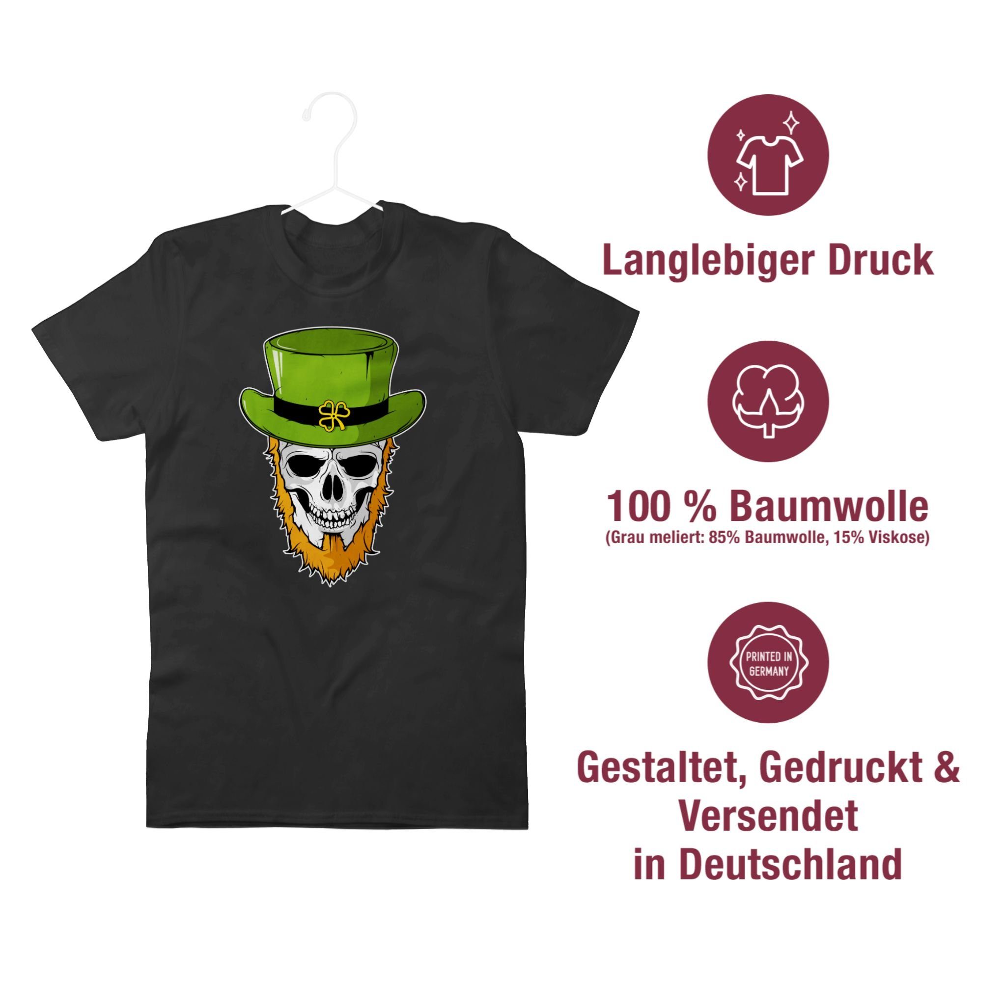 Shirtracer T-Shirt Totenkopf Patricks Day Schwarz 01 St. Kleeblatt