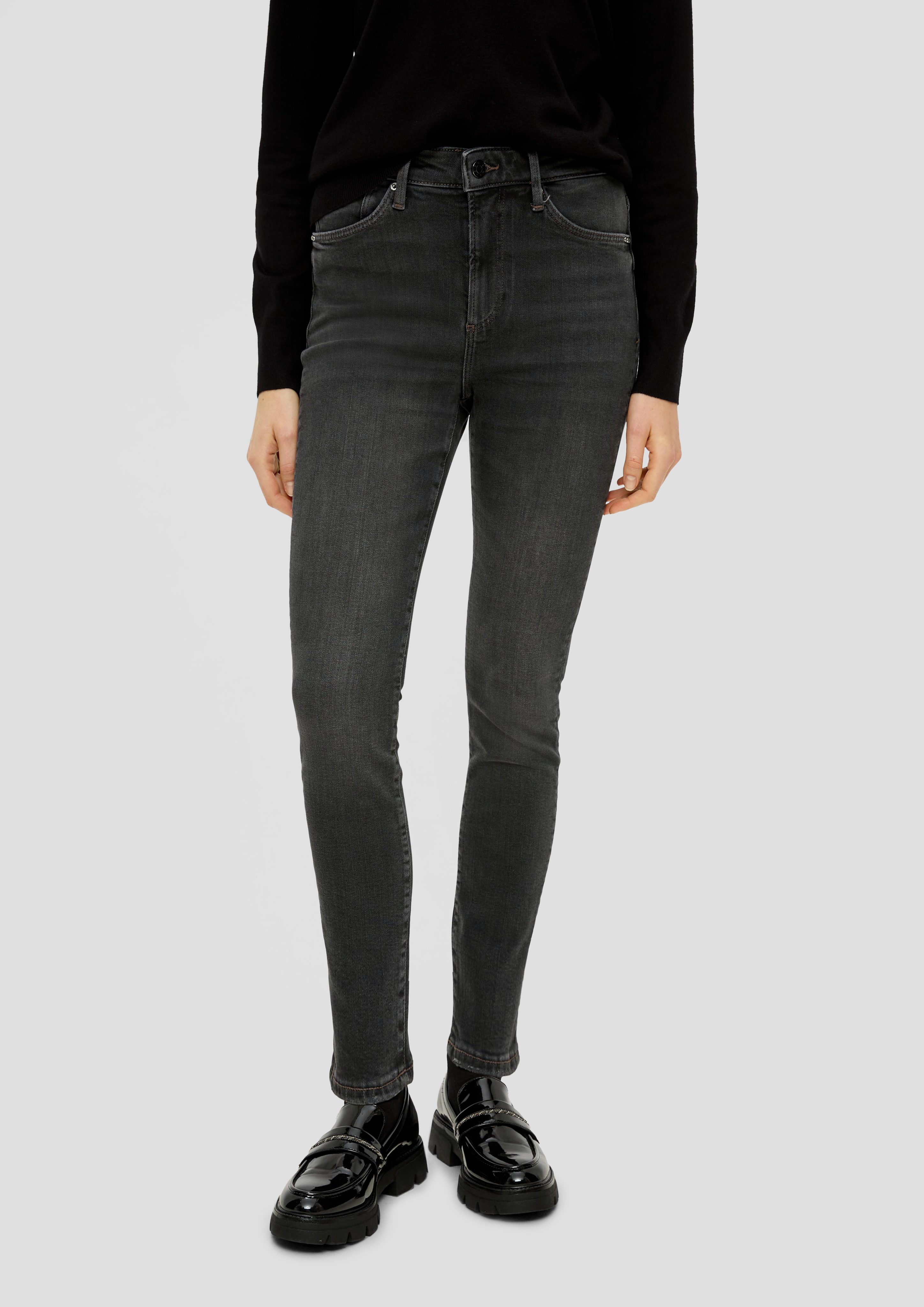 Leg High Rise Skinny graphit / Leder-Patch, Waschung Skinny Nieten, Fit / / Izabell Jeans s.Oliver 7/8-Jeans
