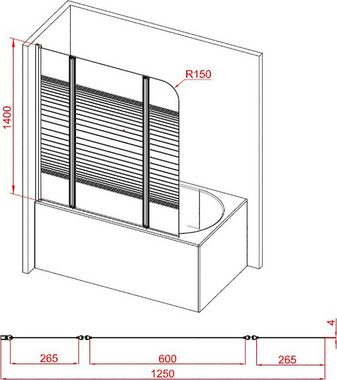 Marwell Badewannenfaltwand BLACK LINES, Einscheibensicherheitsglas, (3 tlg), mit Sichtschutz, Breite: 125 cm