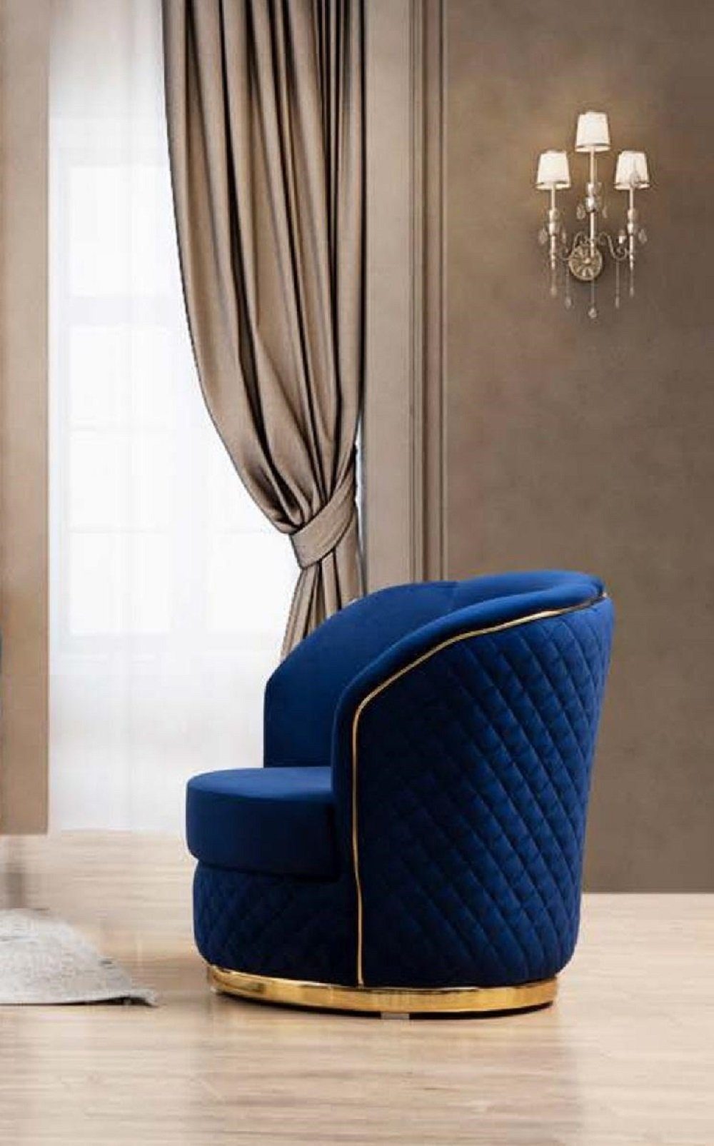 JVmoebel Sessel Einsitzer Sessel Design Textil Möbel Neu Blauer Design Thron Luxus