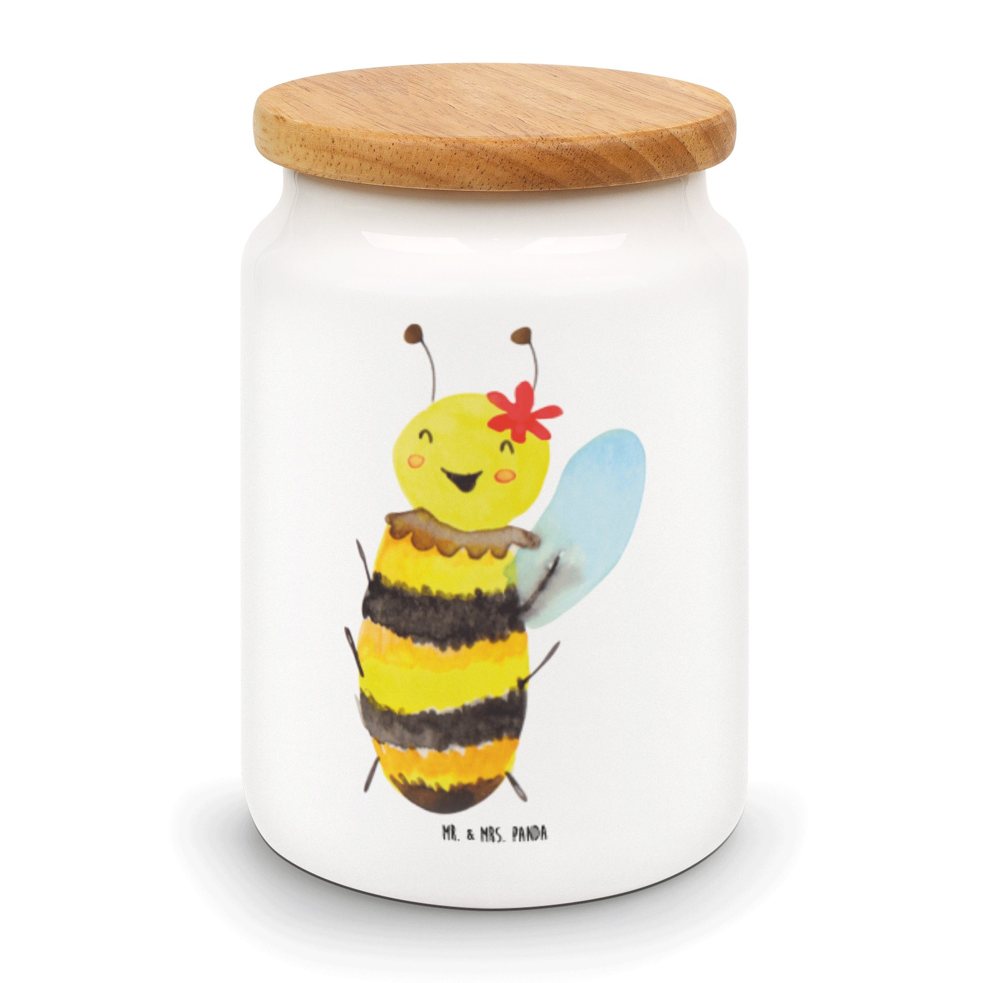 Mr. & Mrs. Panda Vorratsdose Biene Happy - Weiß - Geschenk, Keramikdose, Aufbewahrungsdose, Vorrat, Keramik, (1-tlg)