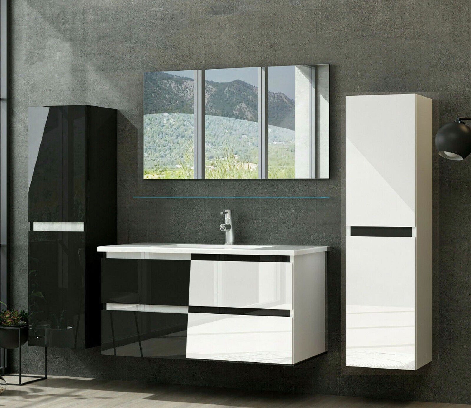 Homeline Badmöbel-Set Bad Möbel Set, Hochglanz, Eiche schwarz und weiß Soft günstig online kaufen