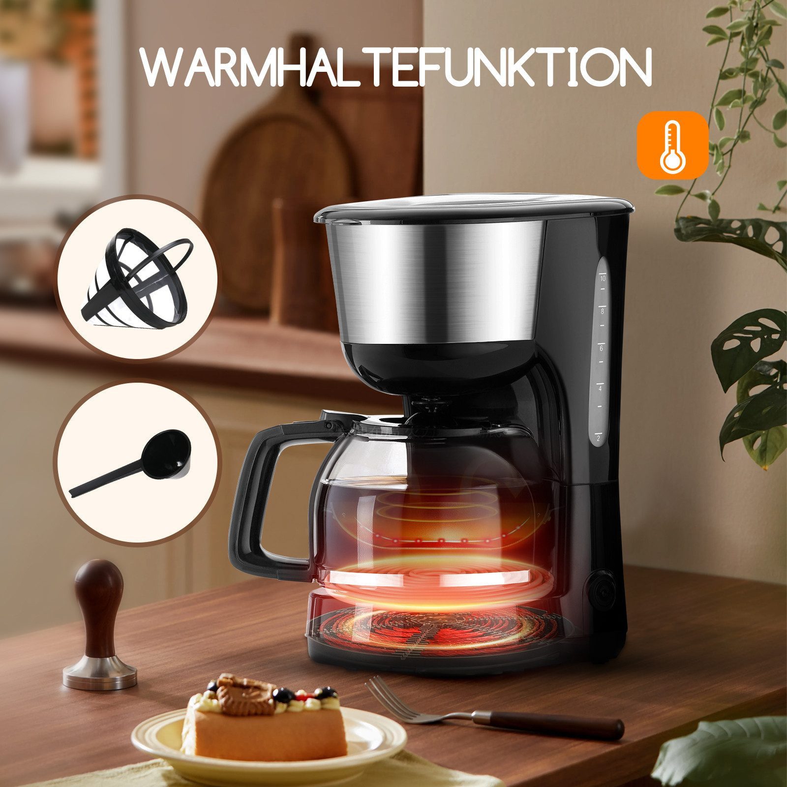 Aigostar Frühstücks-Set Kaffeemaschine 1,25L, 1000W/Toaster mit 2 Breite Toastschlitze, 750W, Warmhalteplatte, Abschaltautomatik, Tropf-Stopp – Bild 4 von 5