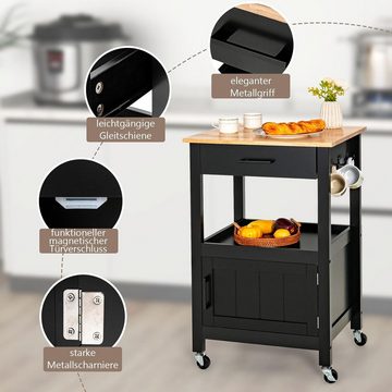 KOMFOTTEU Küchenwagen Kücheninsel, mit Schrank, Schublade und 2 offene Ablage