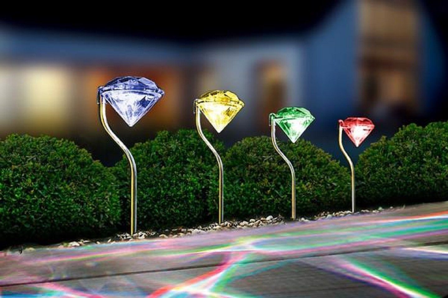 I-Glow LED Solarleuchte Diamant Effekt Solarlichter Set 4tlg.