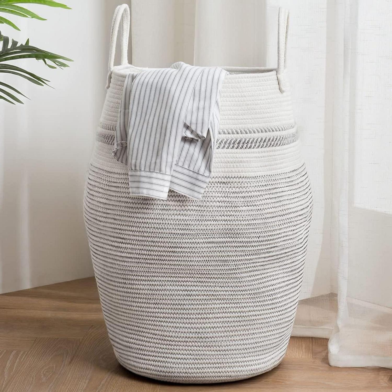LuxusKollektion Wäschekorb Wäschekorb Geflochten Grau Streifen 105L