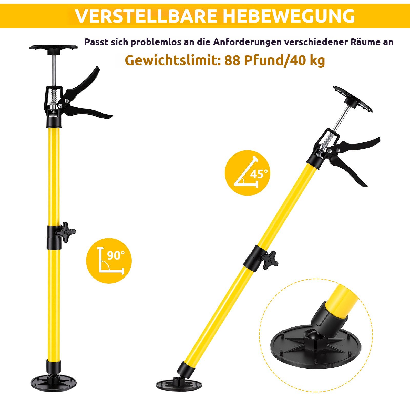 BlingBin Montageklemme 2er‑Pack Teleskop‑Deckenstützen, verstellbare Montagestützen, B: 20 cm, L: 59 cm, (2er Set, 2-tlg., 59‑115 cm), mit einhand‑Bedienung,verstellbare Länge und Neigungswinkel 59‑115 cm