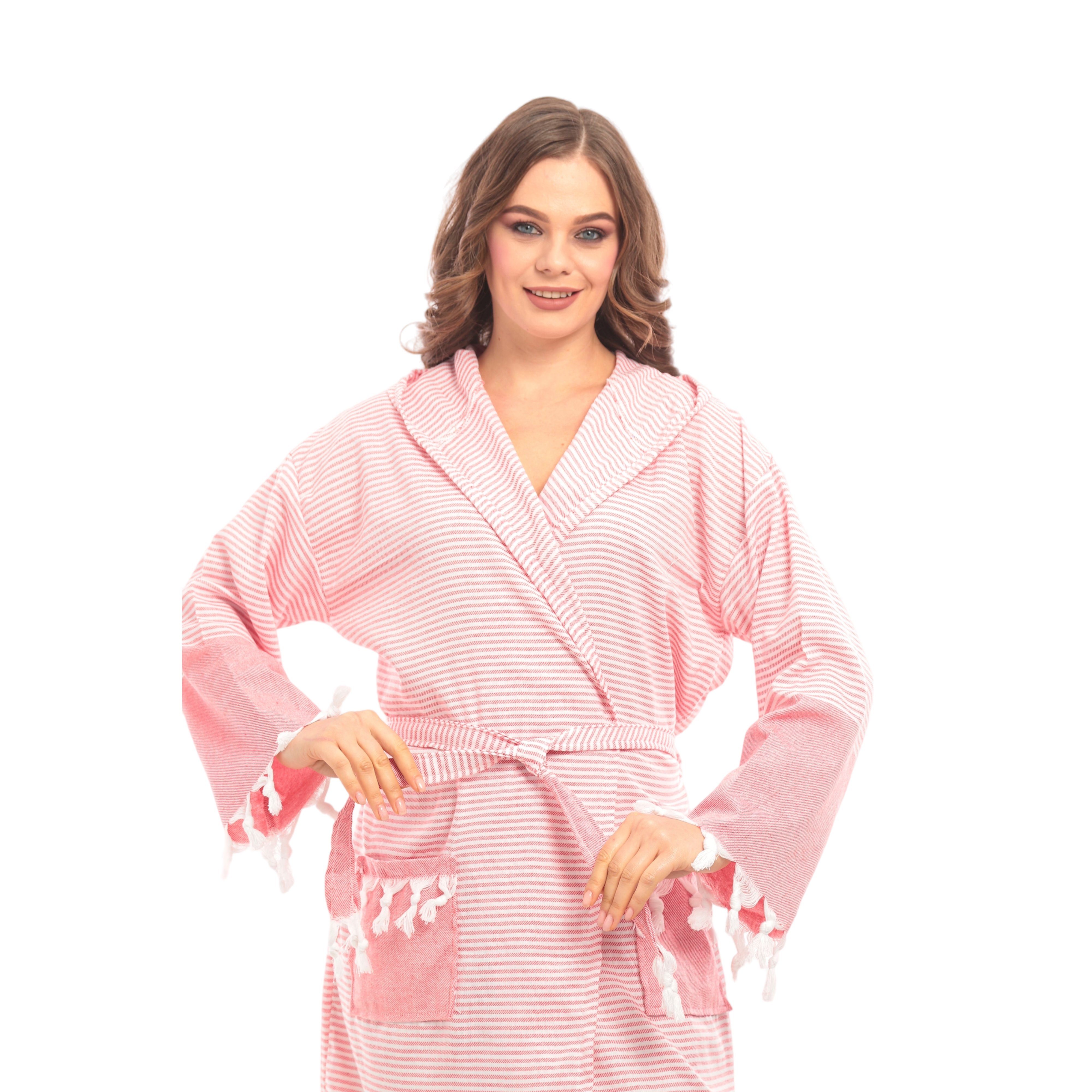 herémood Bademantel herémood Bademantel Damen & Herren Unisex – Weich & Leicht, Langform, 100% Baumwolle, mit Kapuze, & Gürtel, Hamamtuch-Stil mit Taschen – Ideal für Sauna, Spa, Hotel & Zuhause