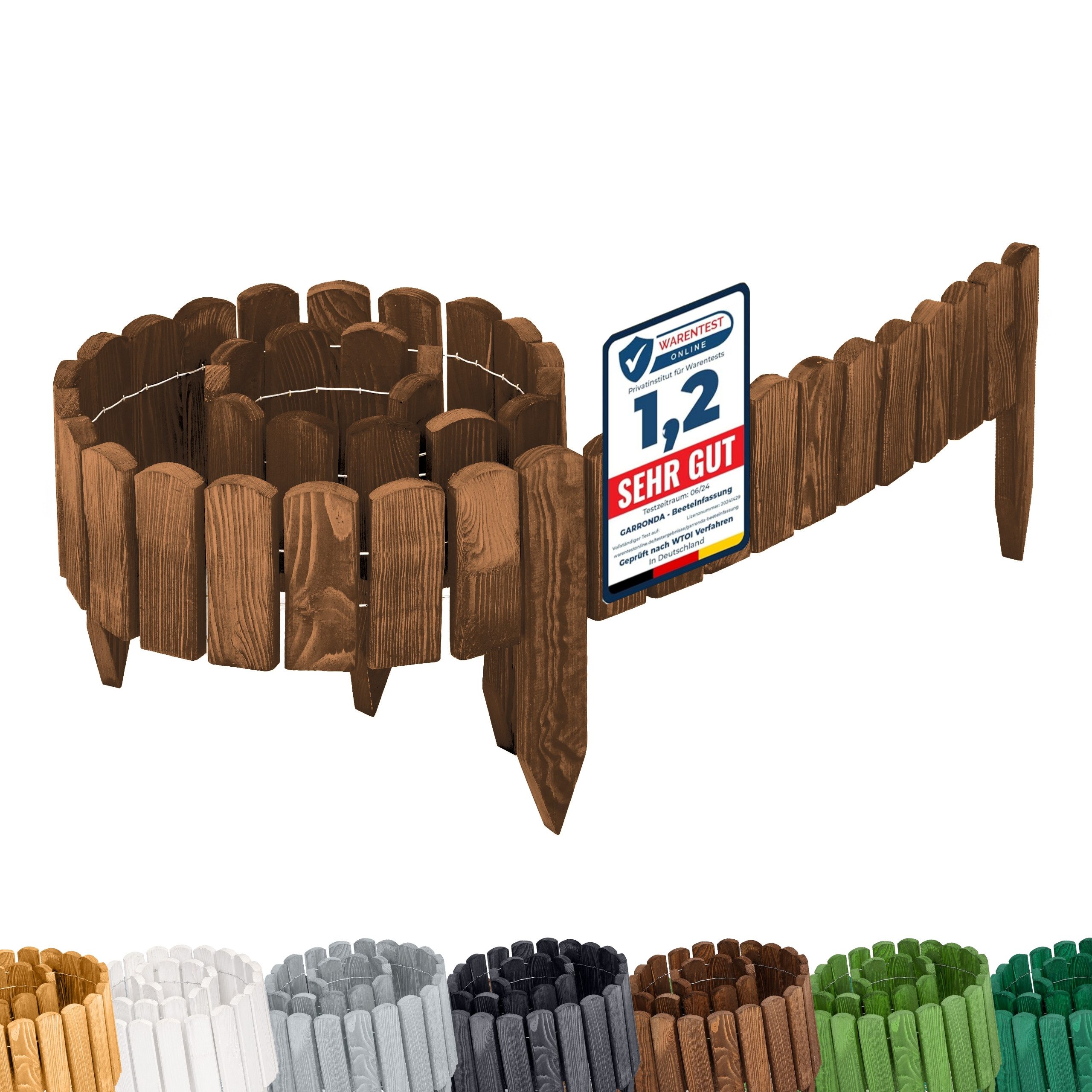 Garronda Zaun Rasenkante Holz Beeteimfassung 200 x 10cm Flexibler Rollborder GD-0106