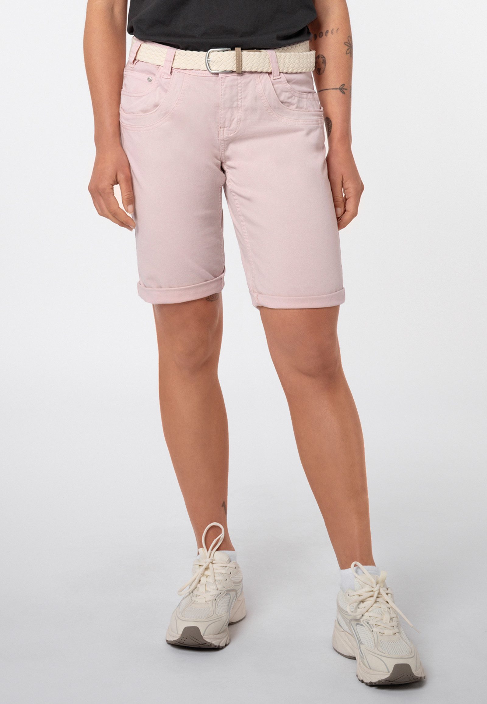 SUBLEVEL Bermudas Damen Sommer Stoffhose kurz mit buntem Flechtgürte Sommerhose, kurze Chinohose, Shorts mit Gürtel