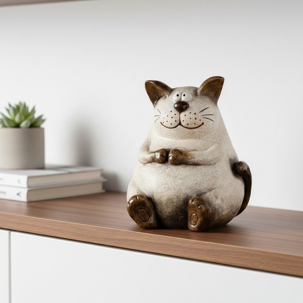 formano Dekofigur Dekokatze dicke Katze im Cartoon-Stil Creme-Braun 36 cm Glasur (1 St)