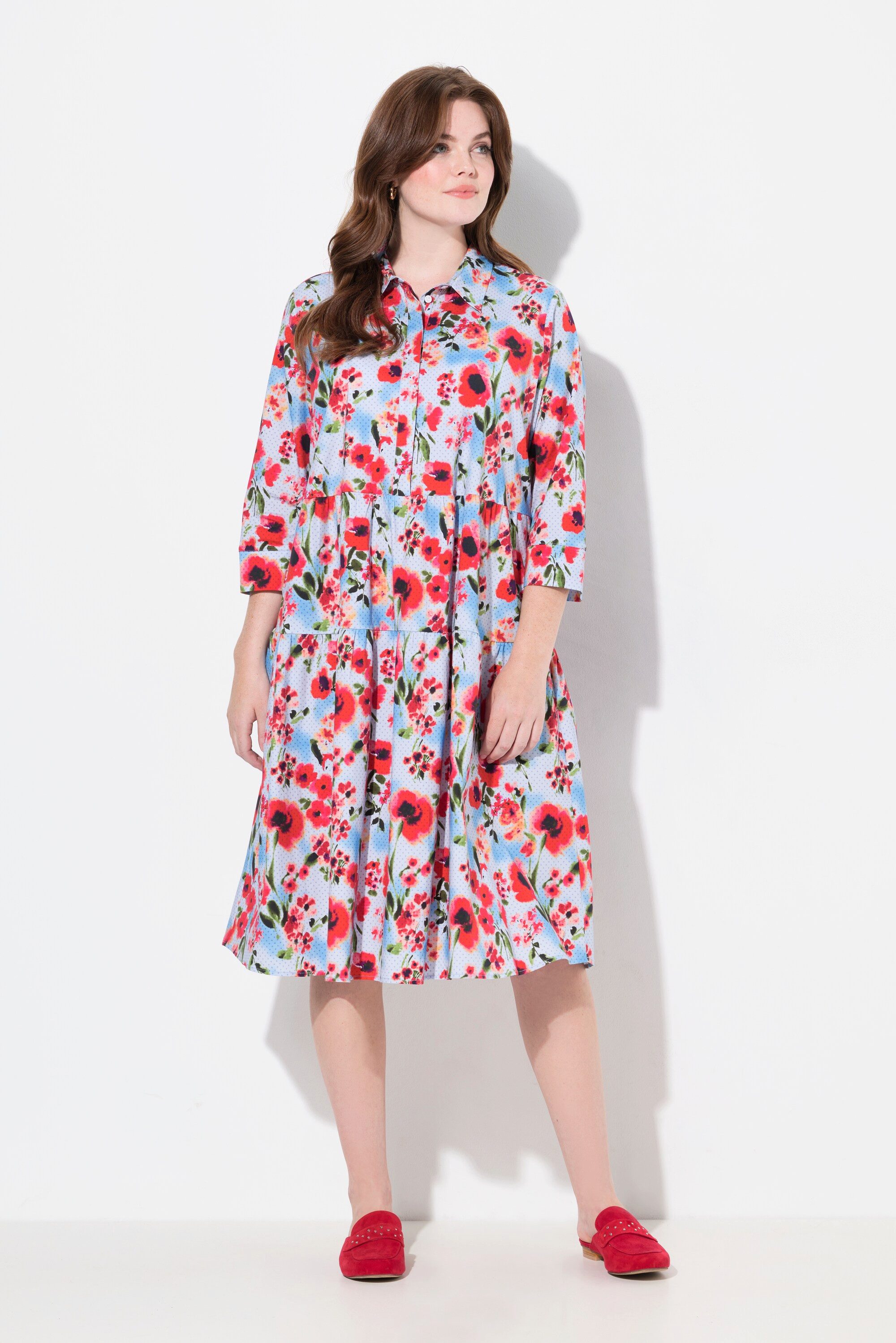 Ulla Popken Hemdblusenkleid Hemdblusenkleid Mohn A-Linie günstig online kaufen