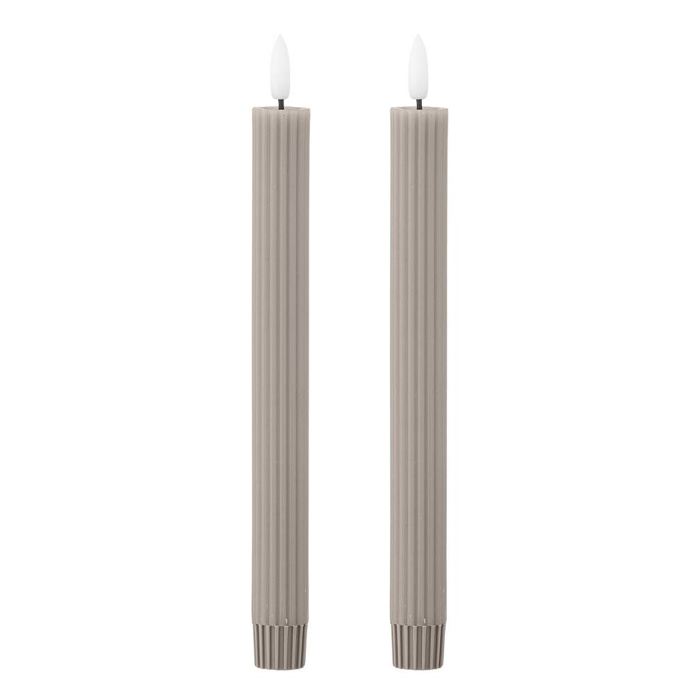 Bloomingville LED-Kerze Ponza 2er Set 24,5 cm natur geriffel, LED fest integriert, LED Stabkerzen mit 3D Flamme & Timer