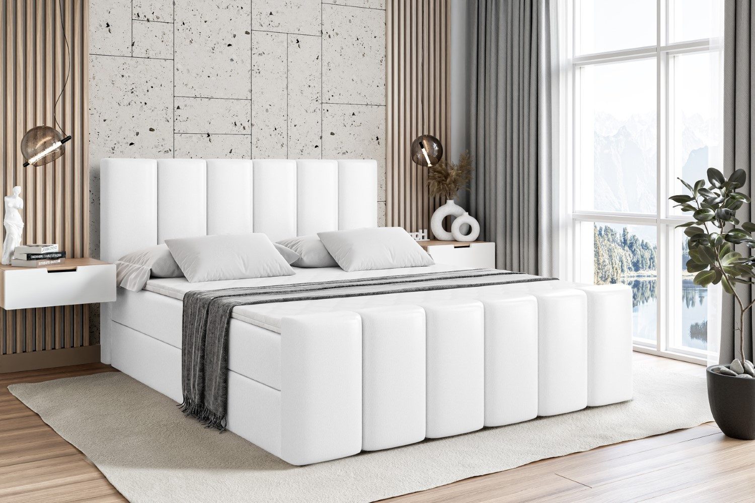 ALTDECOR Boxbett BOXI1-Z (Multipocket-Matratze H4, H3 Matratze Bonellfederung, Topper, Kopfteil), Doppelbett mit Fußteil